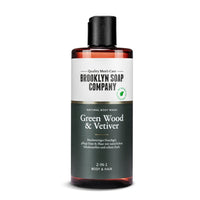 Das Green Wood & Vetiver Body Wash von der Brooklyn Soap Company reinigt Haut und Haare schonend mit Panthenol und Vitamin E.