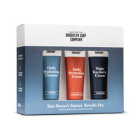 Brooklyn Soap Company Minituben-Probierset mit Cleanser, Tages- und Nachtcreme für eine vollständige Hautpflege-Routine.