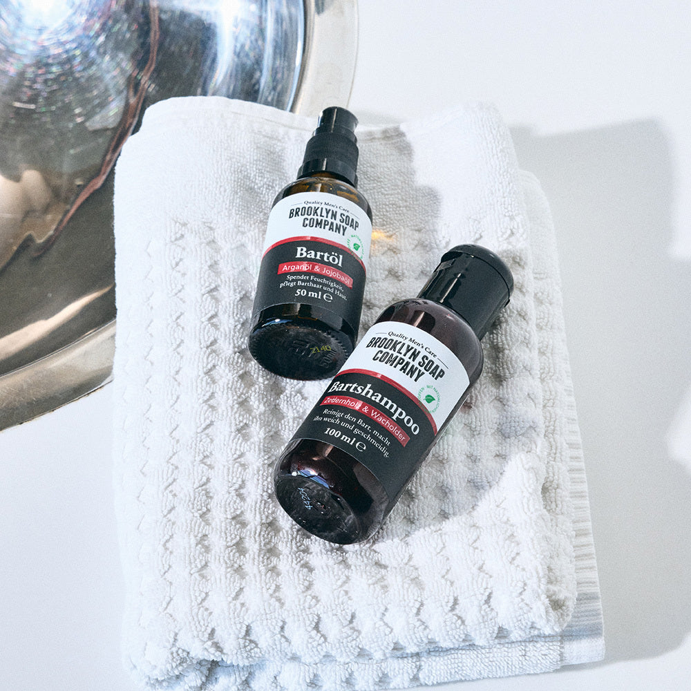 Bartpflegeset und praktischer Probiergröße mit Bartshampoo und Bartöl für einen perfekt gepflegten Bart auf Reisen oder zum Ausprobieren.