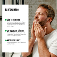 Das Shampoo speziell für den Bart reinigt sanft, erfrischt und verleiht einen angenehmen Duft nach Zedernholz und Wacholder.