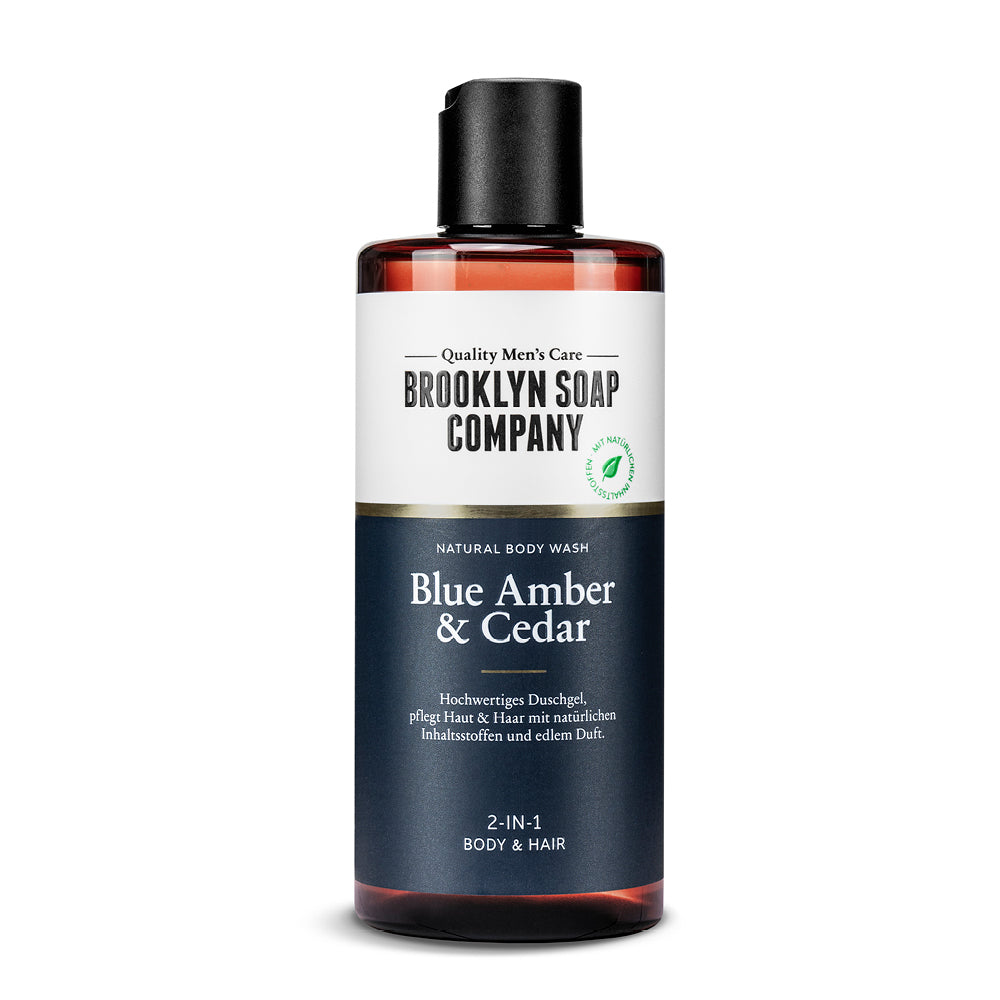 Das Blue Amber & Cedar Body Wash von der Brooklyn Soap Company sorgt mit Panthenol und Vitamin E für eine sanfte Reinigung von Haut und Haar. Das 2-in-1 Duschgel spendet Feuchtigkeit, schützt die Haut und hinterlässt einen frischen, fruchtigen Duft mit Amber- und Kräuternoten.