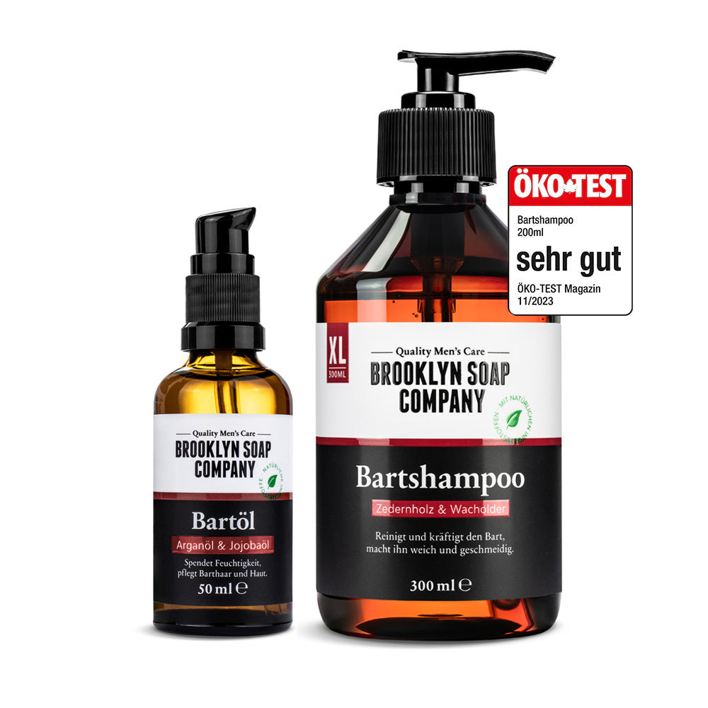 Die Beard Essentals sind ein Bartpflege-Set mit den wichtigsten Bartpflegeprodukten für Männer in bester Qualität. Sie enthalten ein Bartshampoo, dass den Bart gründlich reinigt und ein Bartöl mit hochwertigen Ölen für einen gepflegten und gesunden Bart.