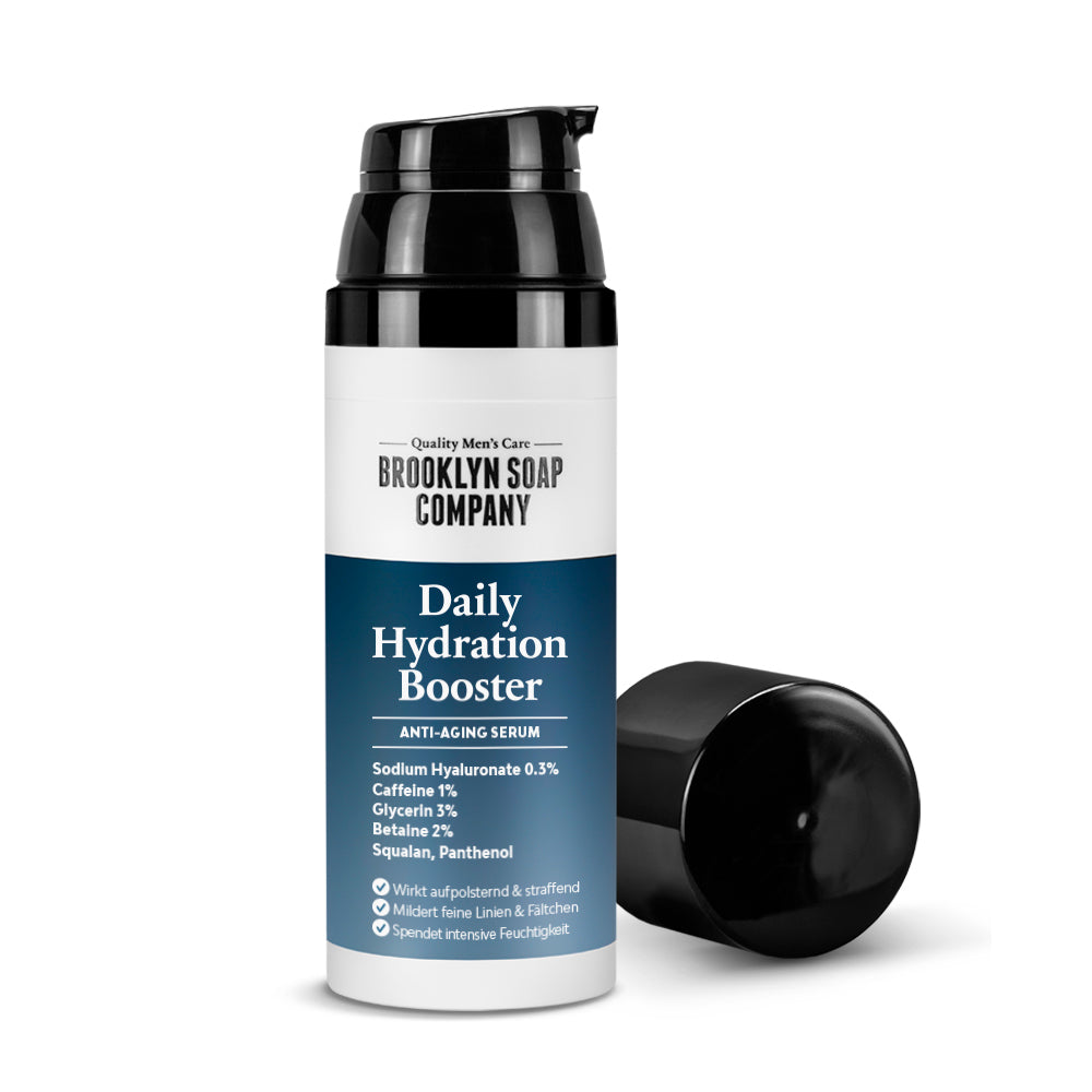Produktfoto des Brooklyn Soap Daily Hydration Booster mit abgenommener Kappe auf weißem Hintergrund.