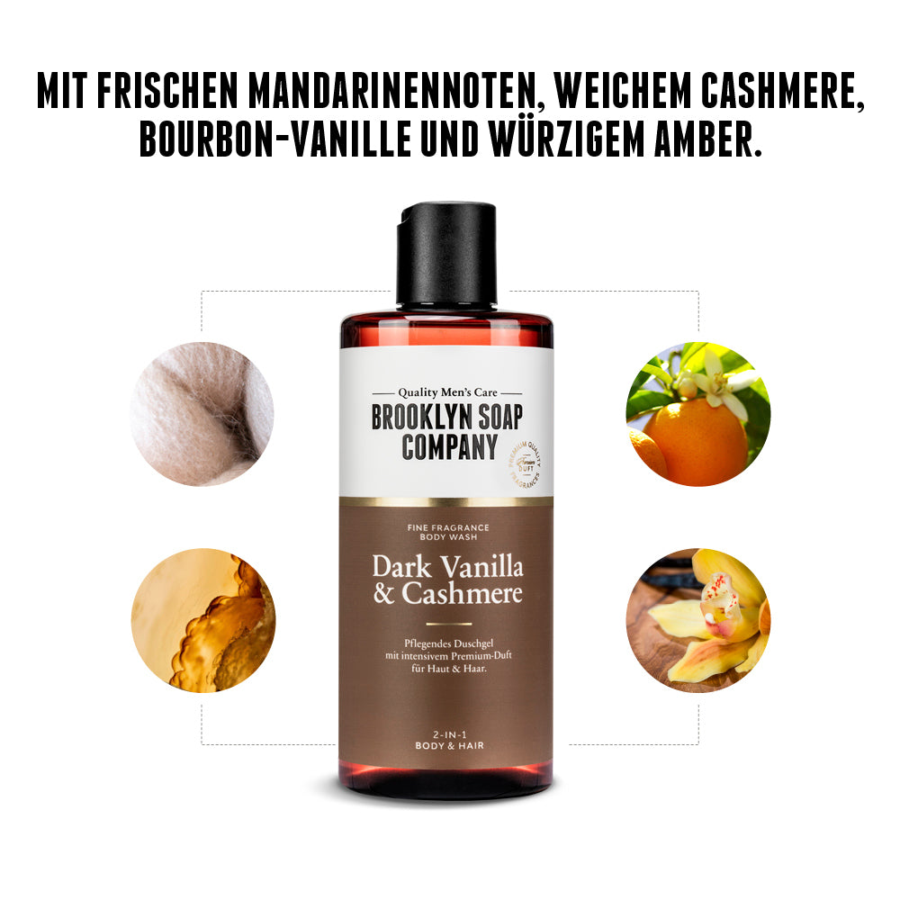 Das 2-in-1 Duschgel spendet Feuchtigkeit, schützt die Haut und hinterlässt einen samtig-eleganten Duft mit Noten von spritziger Mandarine und edler Rose.