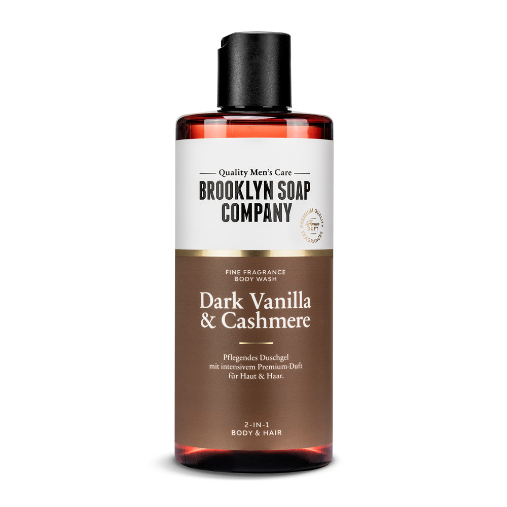 Das Dark Vanilla & Cashmere Body Wash von der Brooklyn Soap Company sorgt mit Panthenol und Vitamin E für eine sanfte Reinigung von Haut und Haar. Das 2-in-1 Duschgel spendet Feuchtigkeit, schützt die Haut und hinterlässt einen samtig-eleganten Duft mit Noten von spritziger Mandarine und edler Rose.