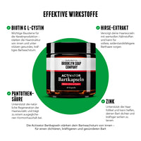 Nahrungsergänzungsmittel für einen dichteren, gesünderen Bart dank effektiver Wirkstoffe wie Biotin, L-Cystin, Pantothensäure, Zink und Hirse-Extrakt.