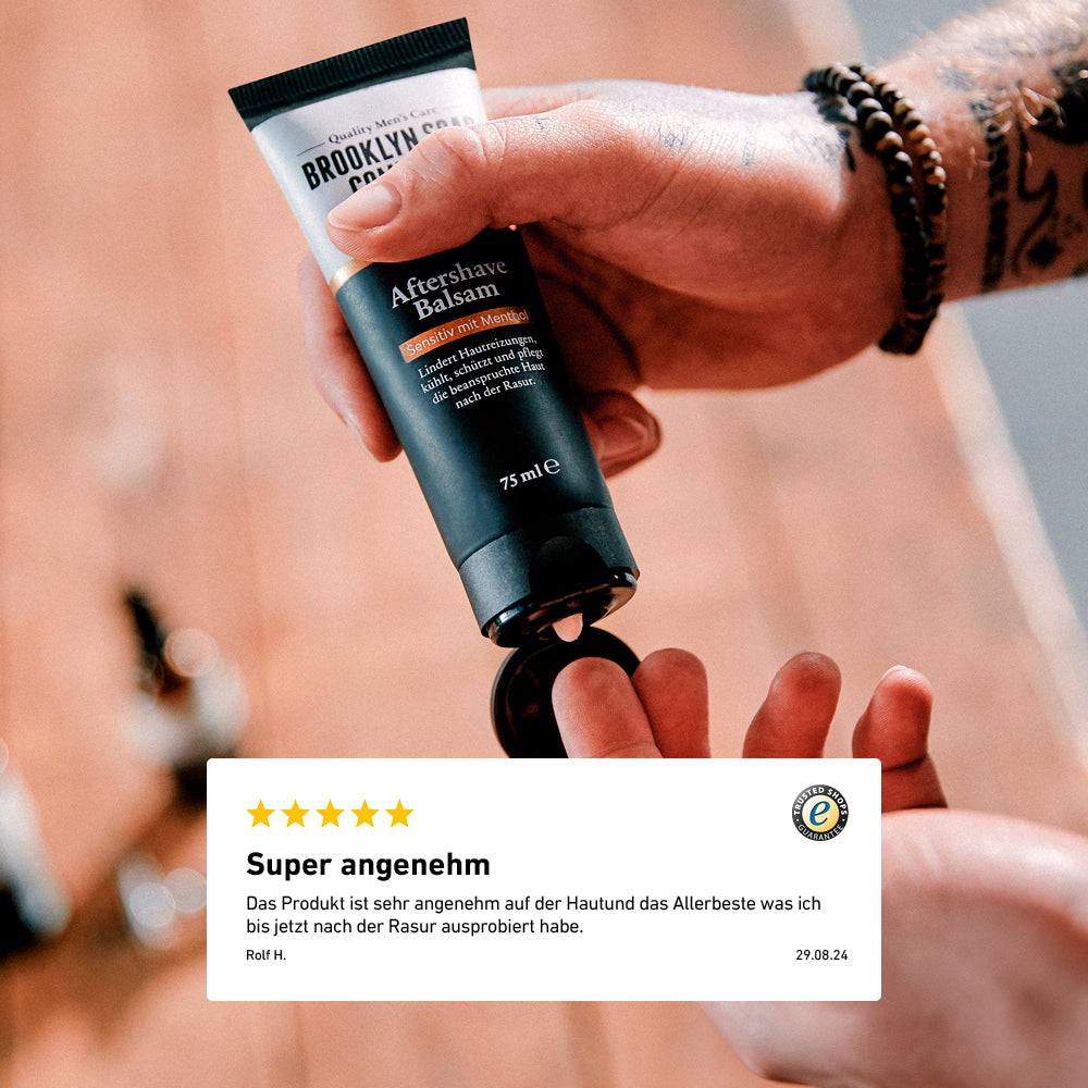 Der Aftershave Balsam von der Brooklyn Soap Company für Männer ist nach Erfahrungsberichten sehr angenehm. 