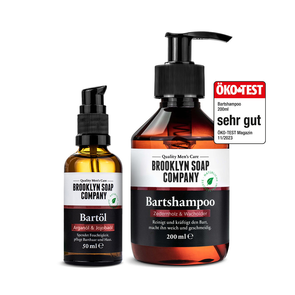 Die Beard Essentals sind ein Bartpflege-Set mit den wichtigsten Bartpflegeprodukten für Männer in bester Qualität. Sie enthalten ein Bartshampoo, dass den Bart gründlich reinigt und ein Bartöl mit hochwertigen Ölen für einen gepflegten und gesunden Bart. 