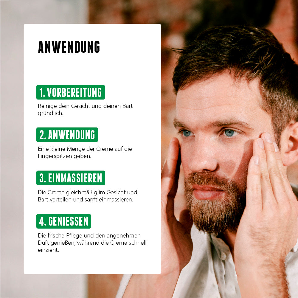 Gesichtscreme zur einfachen Anwendung für einen gepflegten Bart und gesunde Haut. [DE][AT]