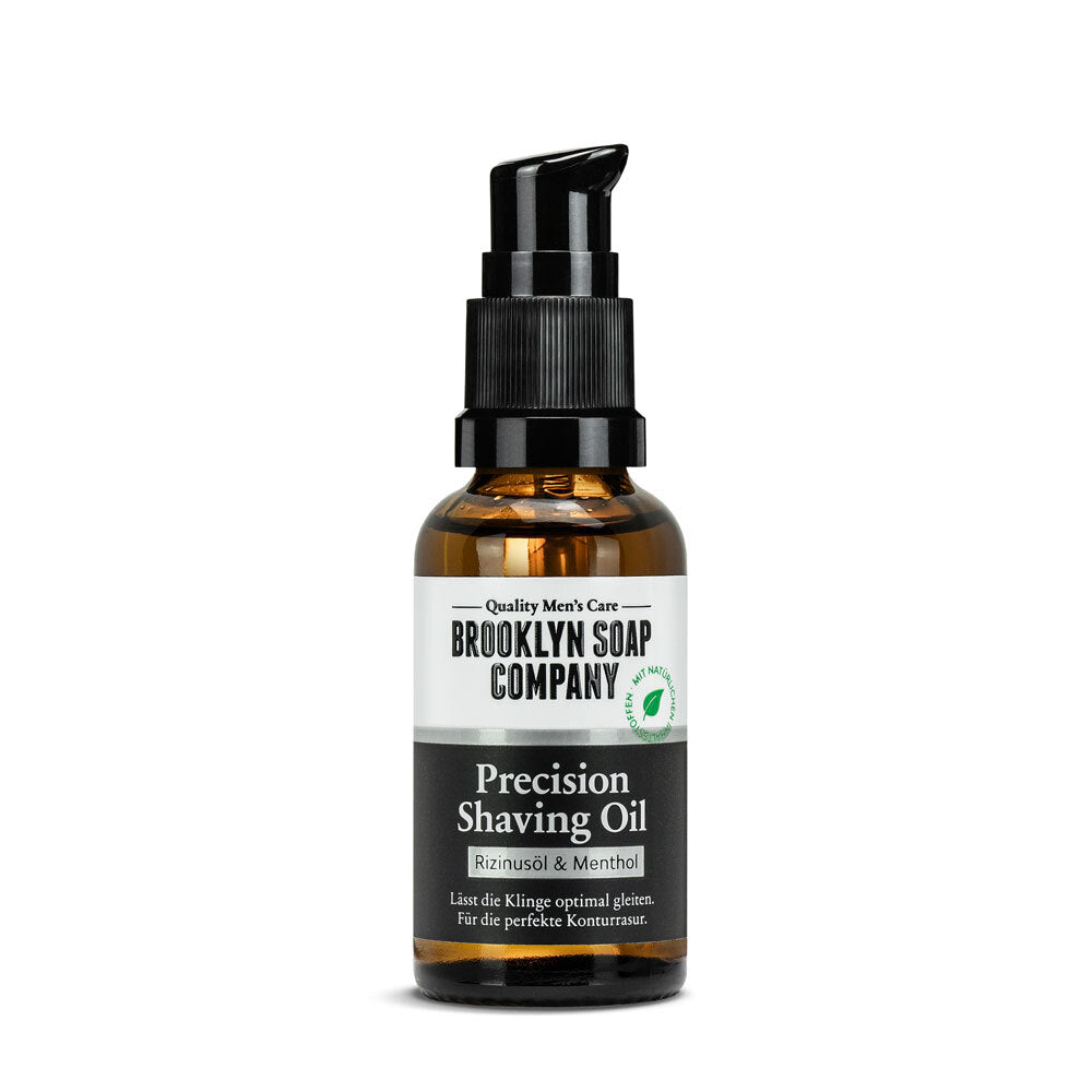 Das Precision Shaving Oil von der Brooklyn Soap Company ist ein hochwertiges Rasieröl für Männer, das besonders hautverträglich ist und die Klinge perfekt über die Haut gleiten lässt. Mit natürlichen Ölen und Inhaltsstoffen ist es dabei perfekt für eine gründliche Rasur. 