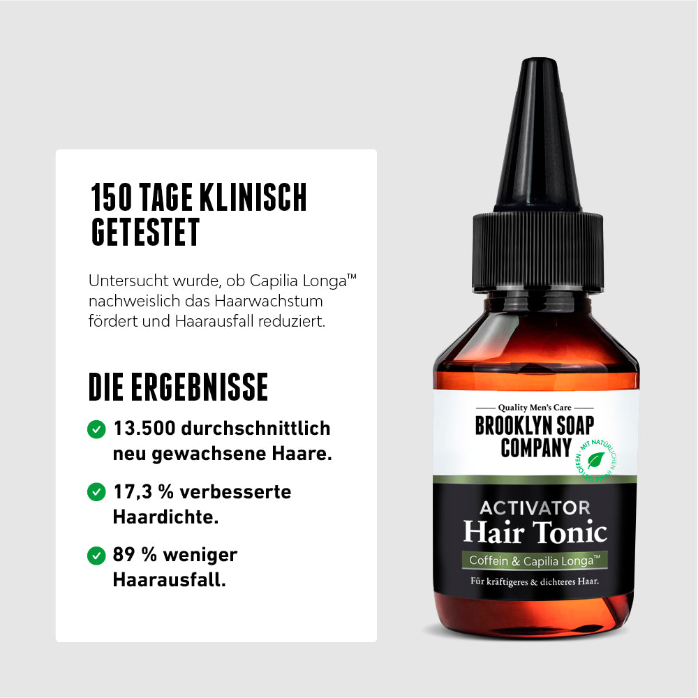 Das Activator Hair Tonic ist klinisch getestet und sorgt für volleres Haar, mehr Haare und weniger Haarausfall in nur 150 Tagen. //*