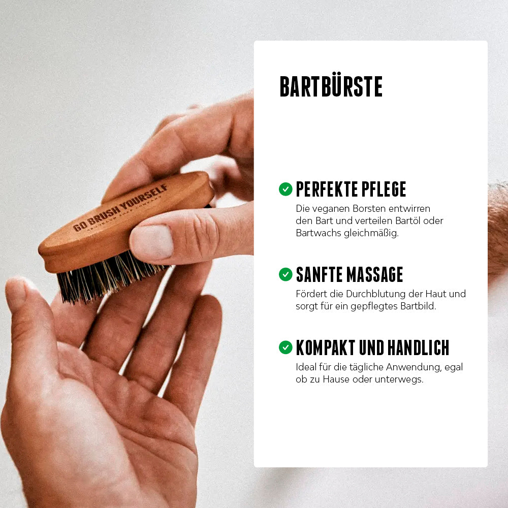 Die Bartbürste aus der Ultimate Beard Box massiert den Bart sanft, entwirrt ihn und verteilt Pflegeprodukte optimal für einen gesunden Bart.  [DE] [AT]