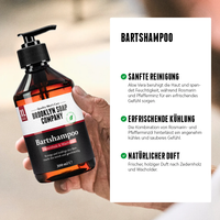 Das Bartshampoo aus der Ultimate Beard Box reinigt sanft, erfrischt den Bart und hat einen natürlichen Duft nach Zedernholz und Wacholder.  [DE] [AT]
